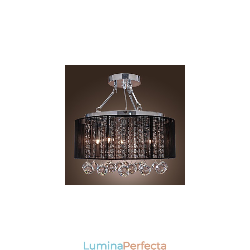 Montaj modern de cristal cu abajur din material negru cu 5 lumini