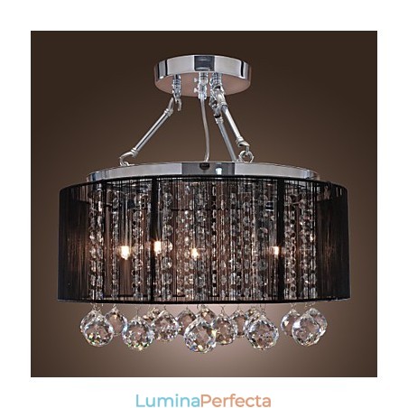 Montaj modern de cristal cu abajur din material negru cu 5 lumini Montaj modern de cristal cu abajur din material negru cu 5 lumini