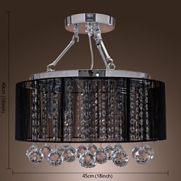 Montaj modern de cristal cu abajur din material negru cu 5 lumini