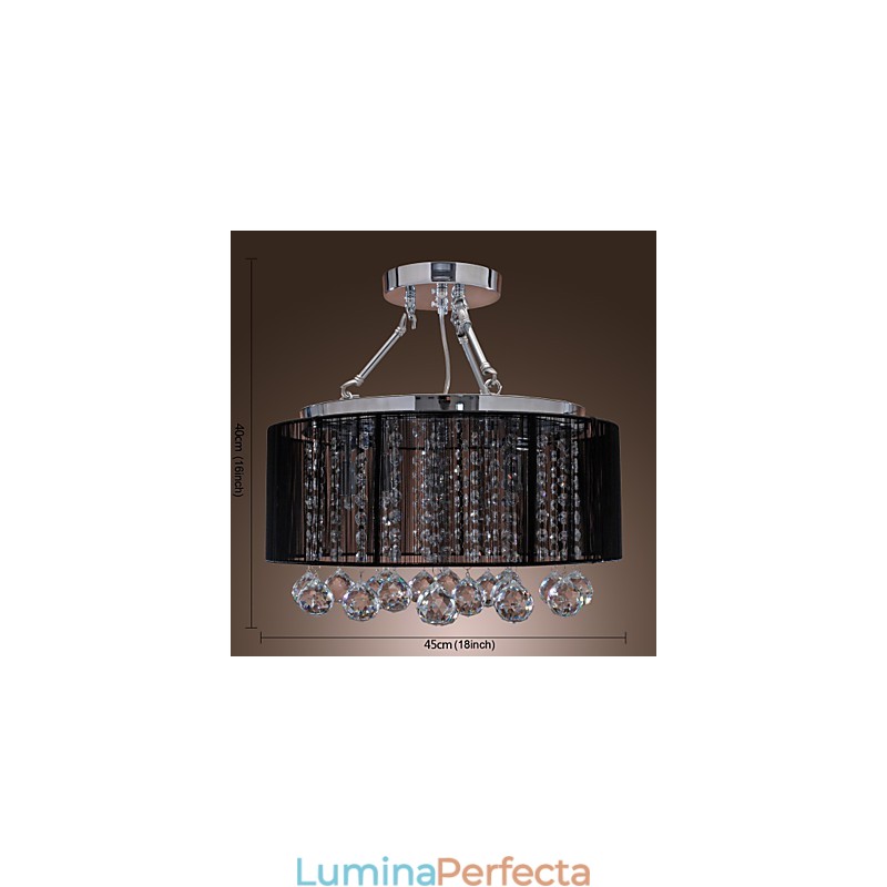 Montaj modern de cristal cu abajur din material negru cu 5 lumini