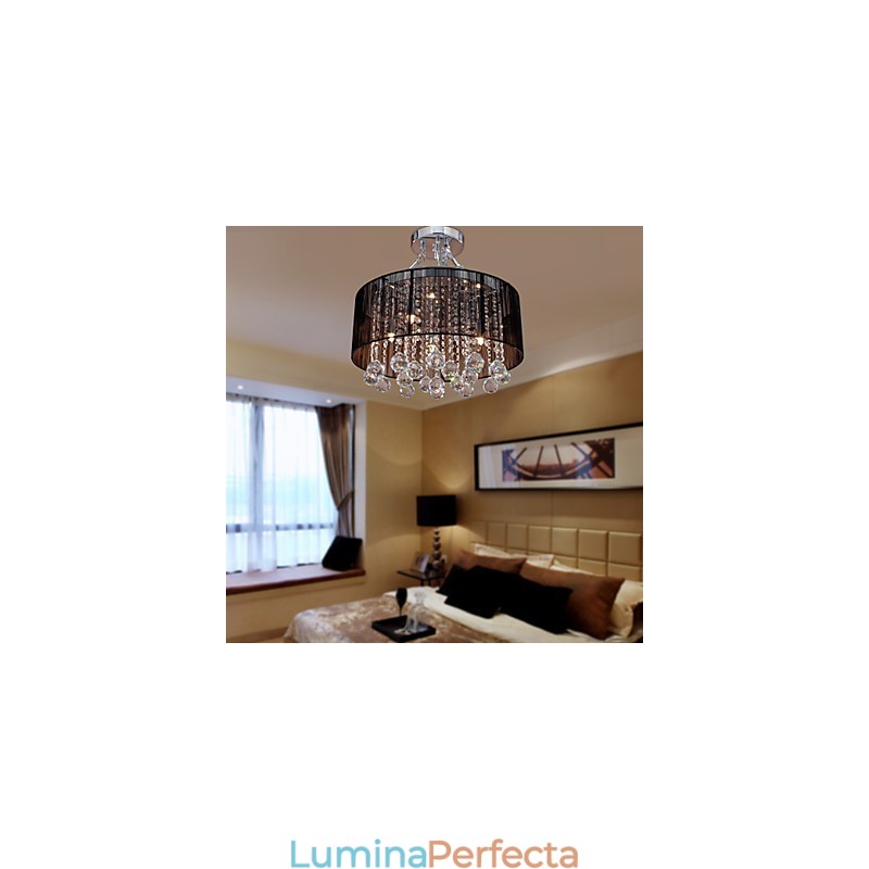 Montaj modern de cristal cu abajur din material negru cu 5 lumini