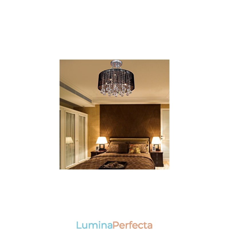 Montaj modern de cristal cu abajur din material negru cu 5 lumini