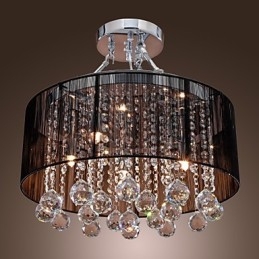 Montaj modern de cristal cu abajur din material negru cu 5 lumini