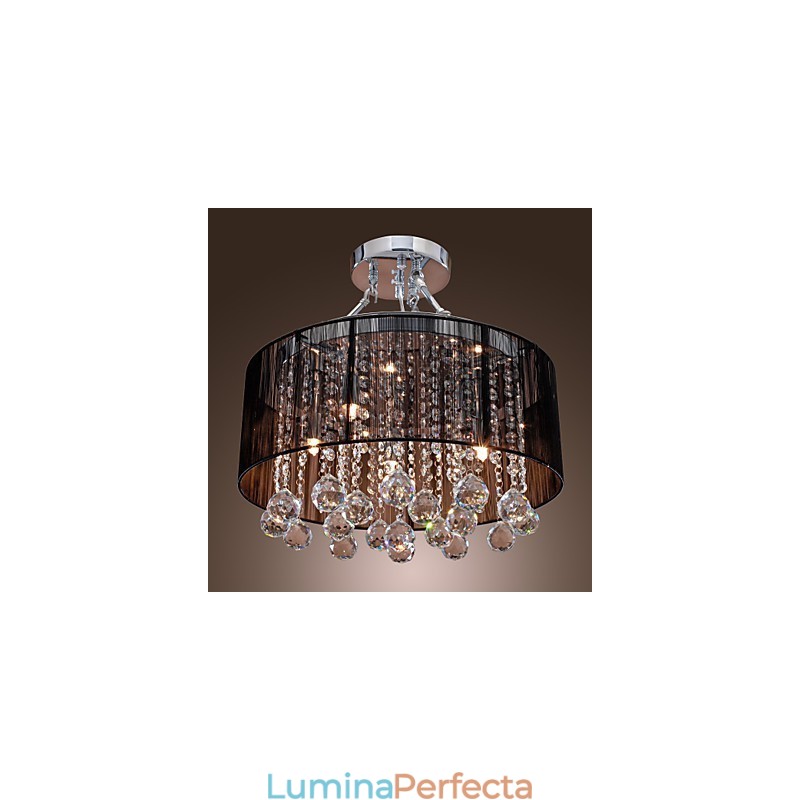 Montaj modern de cristal cu abajur din material negru cu 5 lumini