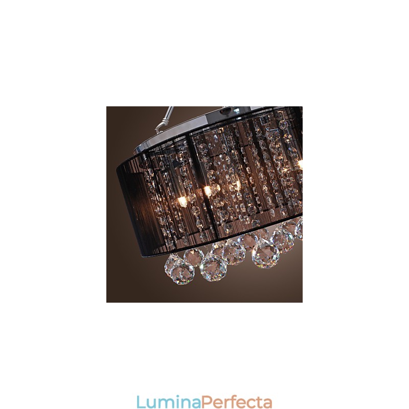 Montaj modern de cristal cu abajur din material negru cu 5 lumini