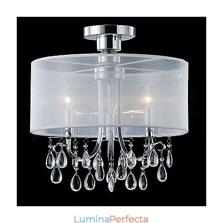 Suport de cristal elegant cu 3 lumini în nuanță de material textil Suport de cristal elegant cu 3 lumini în nuanță de material textil