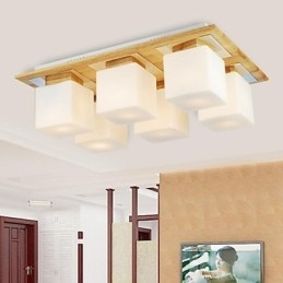 Plafoniera Stejar Six Lights Stejar si Sticla 220~240V