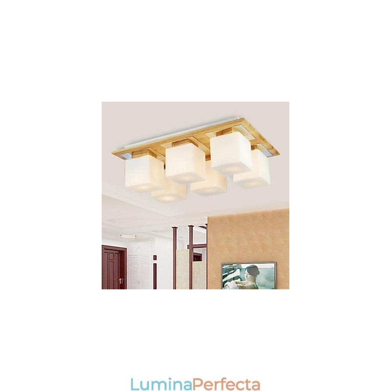 Plafoniera Stejar Six Lights Stejar si Sticla 220~240V