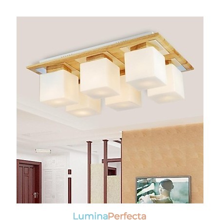 Plafoniera Stejar Six Lights Stejar si Sticla 220~240V Plafoniera Stejar Six Lights Stejar si Sticla 220~240V