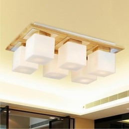 Plafoniera Stejar Six Lights Stejar si Sticla 220~240V