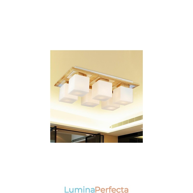 Plafoniera Stejar Six Lights Stejar si Sticla 220~240V