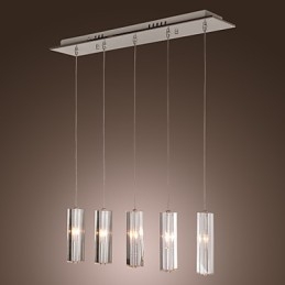 Lampă suspendată modernă, contemporană, din metal cromat, din cristal