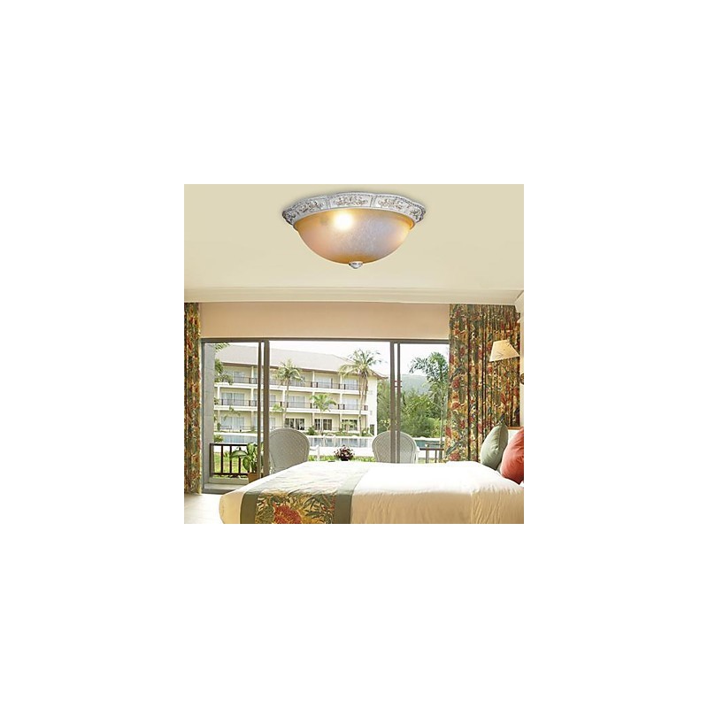 Montaj încastrat alb Galben deschis, alb, sticlă, rășină, model sculptat, clasic european