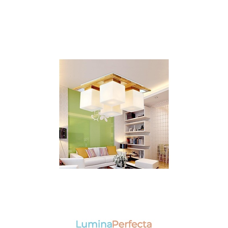 Plafoniera din stejar cu patru lumini Stejar și sticlă 220~240V (HY9024)