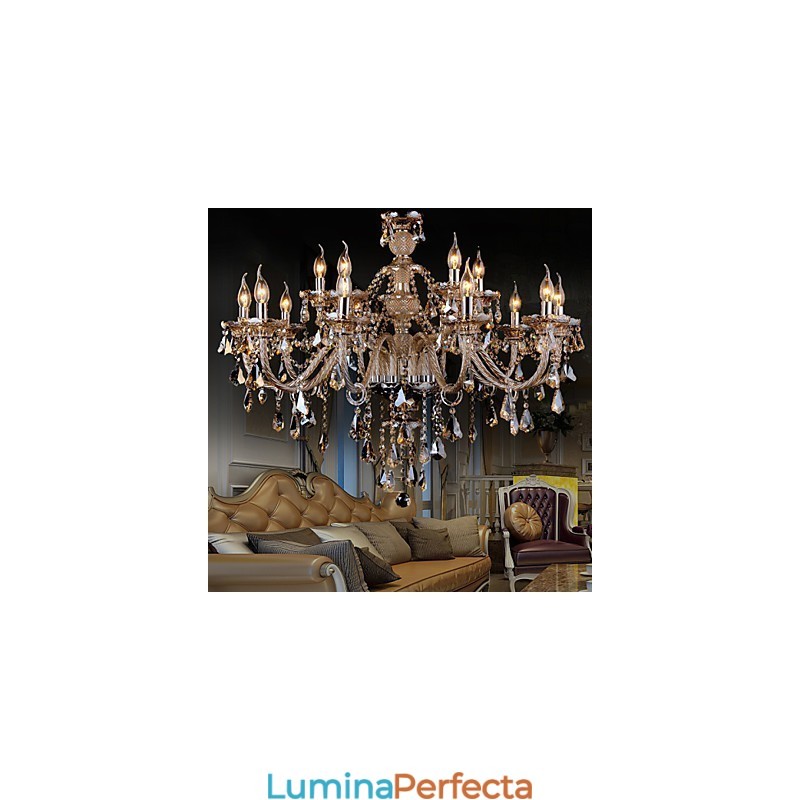Candelabru Cristal Culoare Cognac Lux Modern 2 Tiers Living 15 Lumini