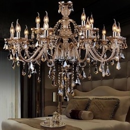 Candelabru Cristal Culoare Cognac Lux Modern 2 Tiers Living 15 Lumini