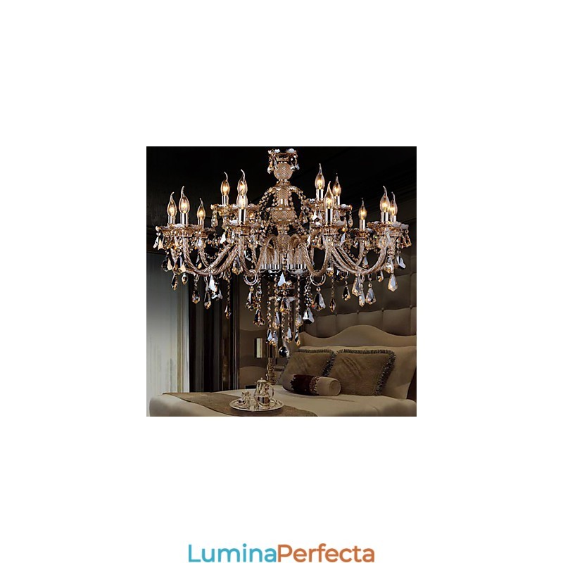 Candelabru Cristal Culoare Cognac Lux Modern 2 Tiers Living 15 Lumini