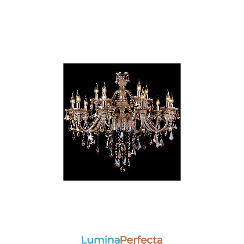 Candelabru Cristal Culoare Cognac Lux Modern 2 Tiers Living 15 Lumini