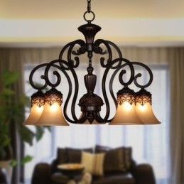 Candelabru din metal cu montaj încadrat cu pictură rustică de epocă