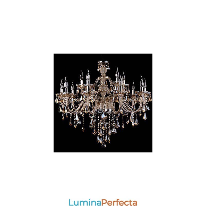 Candelabru Cristal Culoare Cognac Lux Modern 2 Tiers Living 15 Lumini