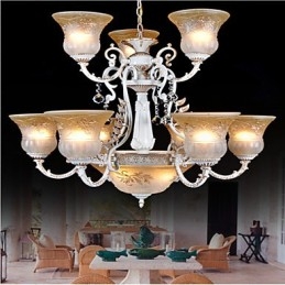 Candelabru alb cu model douăsprezece lumini abajur din sticlă aurit manual retro clasic european