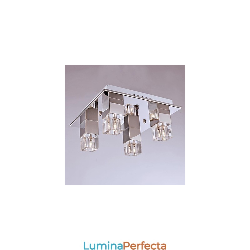 Plafoniere 4 Lumini Cristal Placare Artistică Oțel Inoxidabil