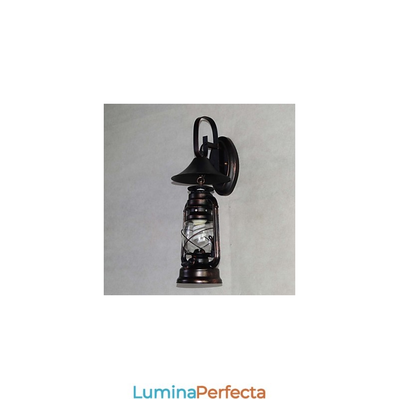 Lampă de perete cu lanternă din metal negru de epocă cu o singură lumină