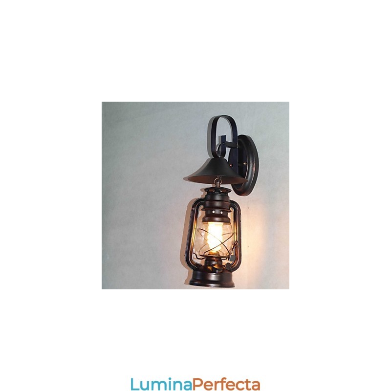 Lampă de perete cu lanternă din metal negru de epocă cu o singură lumină
