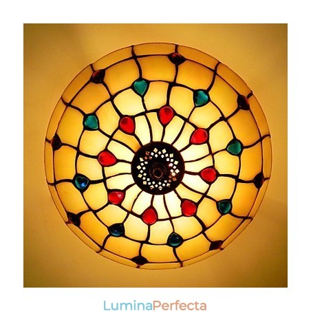 30 * 19 cm tip Europa stil fier forjat Pnd coadă pe jumătate de dom lampă de sticlă colorată 30 * 19 cm tip Europa stil fier forjat Pnd coadă pe jumătate de dom lampă de sticlă colorată