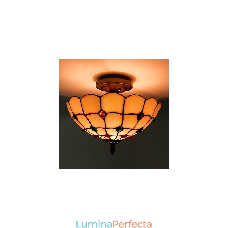 30 * 19 cm tip Europa stil fier forjat Pnd coadă pe jumătate de dom lampă de sticlă colorată