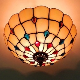 30 * 19 cm tip Europa stil fier forjat Pnd coadă pe jumătate de dom lampă de sticlă colorată