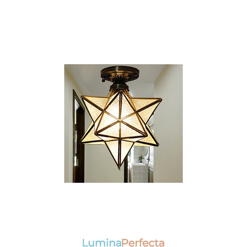 Stele de vitralii ale artelor creative rurale europene pentru a absorbi lumina lămpii cu dom
