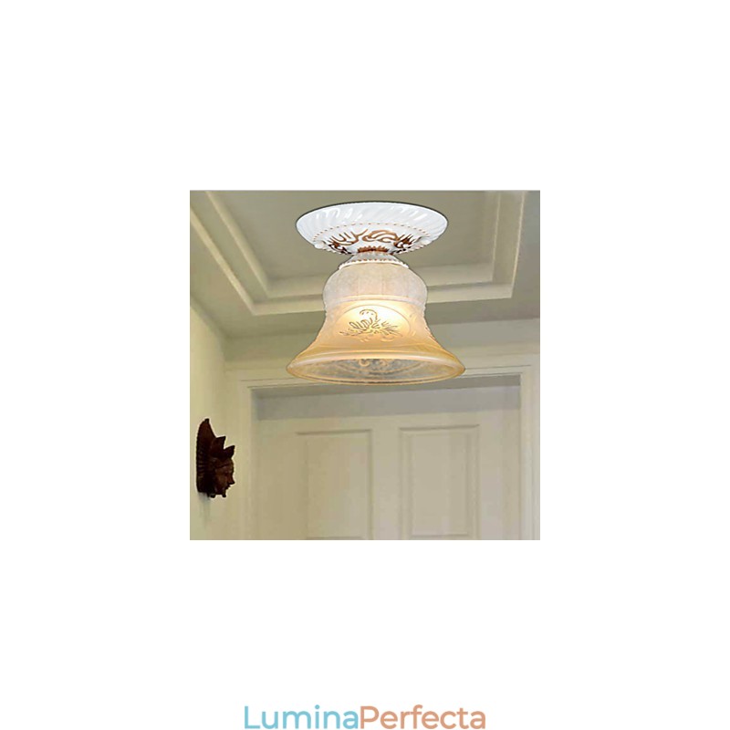 Abajur de sticlă cu model de lumină de montaj alb, aurit manual, retro clasic european