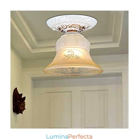 Abajur de sticlă cu model de lumină de montaj alb, aurit manual, retro clasic european Abajur de sticlă cu model de lumină de montaj alb, aurit manual, retro clasic european