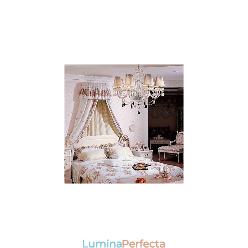 Candelabru Crystal Luxury Modern Living 8 Lumini cu Abajur din Tesatura