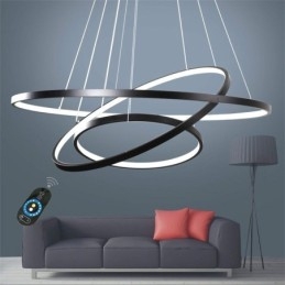 Lampă suspendată reglabilă cu telecomandă, design modern, trei inele