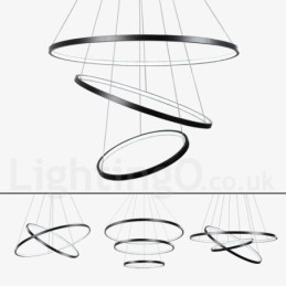 Lampă suspendată reglabilă cu telecomandă, design modern, trei inele
