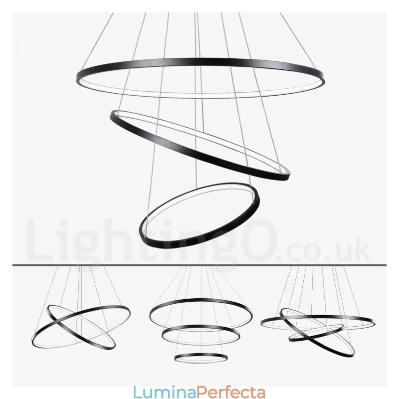 Lampă suspendată reglabilă cu telecomandă, design modern, trei inele