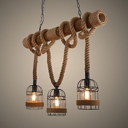 Candelabru din frânghie cu trei capete din bambus retro american country