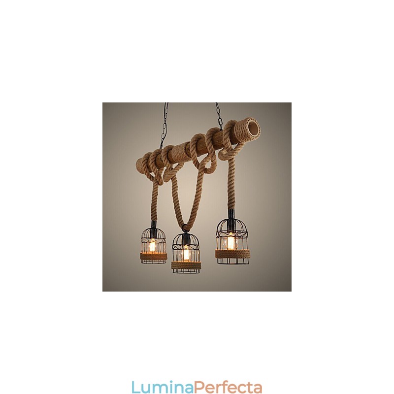 Candelabru din frânghie cu trei capete din bambus retro american country