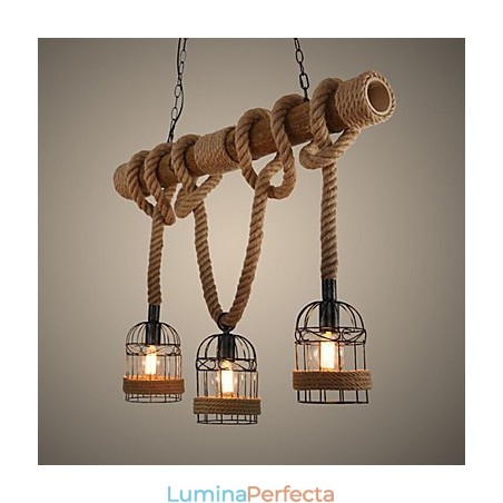 Candelabru din frânghie cu trei capete din bambus retro american country Candelabru din frânghie cu trei capete din bambus retro american country