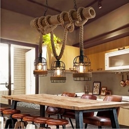Candelabru din frânghie cu trei capete din bambus retro american country