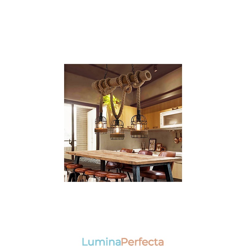 Candelabru din frânghie cu trei capete din bambus retro american country