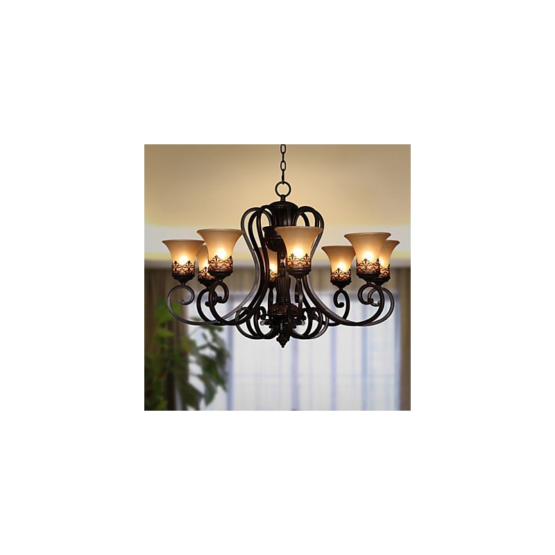 Candelabru Pandantiv 8 Lumini Vintage Country Island Metal+Sticlă