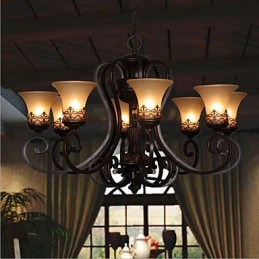 Candelabru Pandantiv 8 Lumini Vintage Country Island Metal+Sticlă