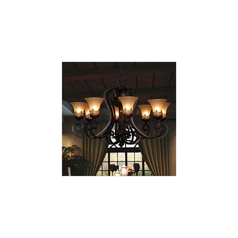 Candelabru Pandantiv 8 Lumini Vintage Country Island Metal+Sticlă