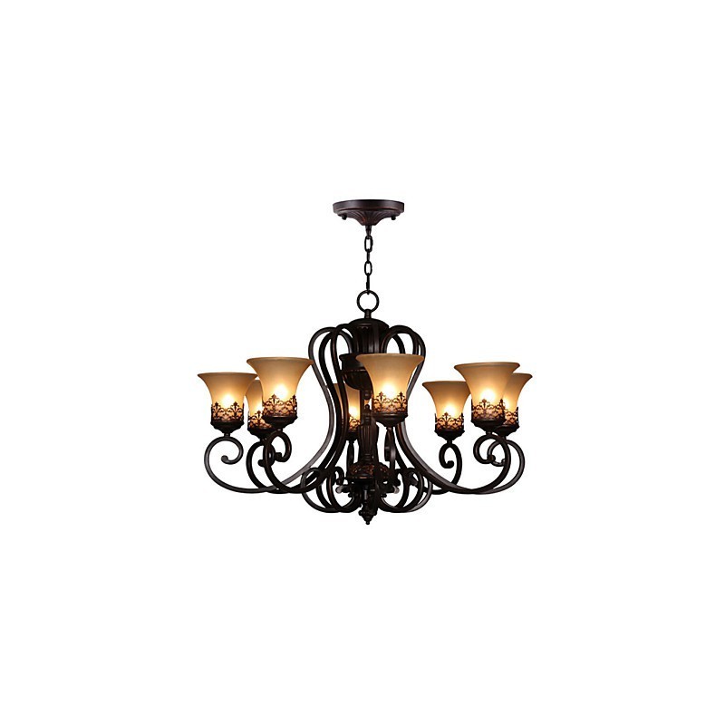 Candelabru Pandantiv 8 Lumini Vintage Country Island Metal+Sticlă