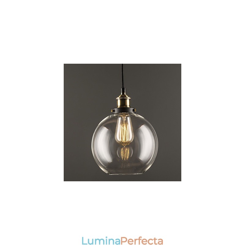 Lampă suspendată din fabrică industrială, alamă antică, cu o lumină, abajur din sticlă, lampă suspendată pentru cafenea