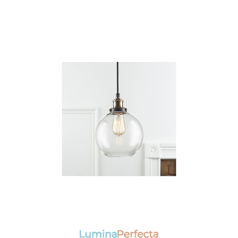 Lampă suspendată din fabrică industrială, alamă antică, cu o lumină, abajur din sticlă, lampă suspendată pentru cafenea