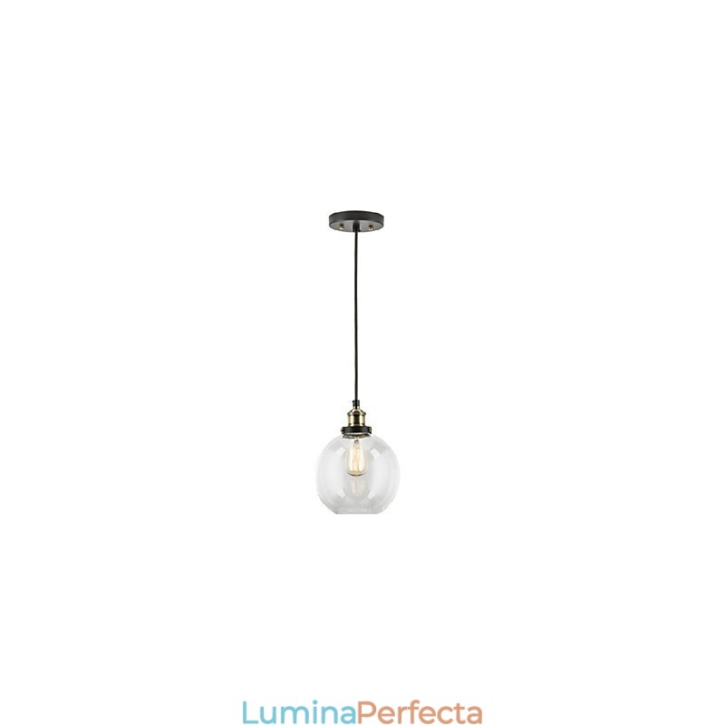 Lampă suspendată din fabrică industrială, alamă antică, cu o lumină, abajur din sticlă, lampă suspendată pentru cafenea